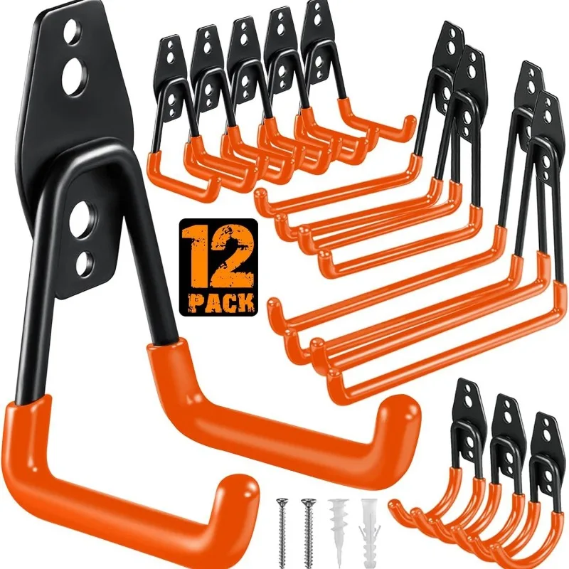 Gardening Tools Range - 12-delige set garage-opberghaken – robuuste wandmontage-organizer