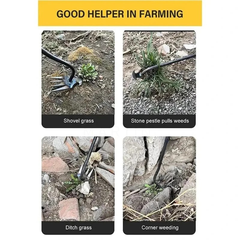Gardening Hand Tools Yard - 4-tandige manganstaal onkruidwijder met handvat, multifunctioneel